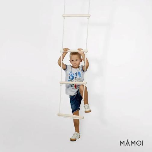 Mamoi - Échelle d’escalade en bois & corde de coton 5 échelons pour enfant