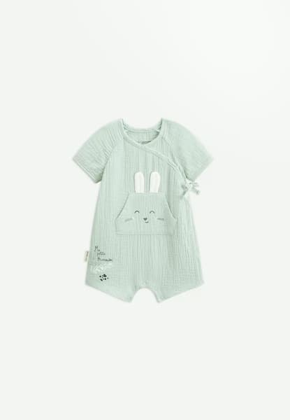 Petit Béguin - Barboteuse bébé en gaze de coton ouverture croisée Frimousse