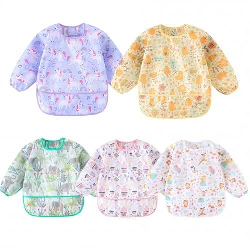 Yunguui - Yunguui Bavoirs Manches Longues,Lot de 5, Imperméable Bebe Enfant Bavoir Tablier 5 à 30 Mois