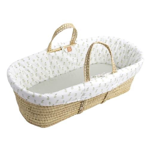 Sauthon - Couffin bébé en fibres naturelles avec habillage tissu - botanica blanc/vert - Sauthon