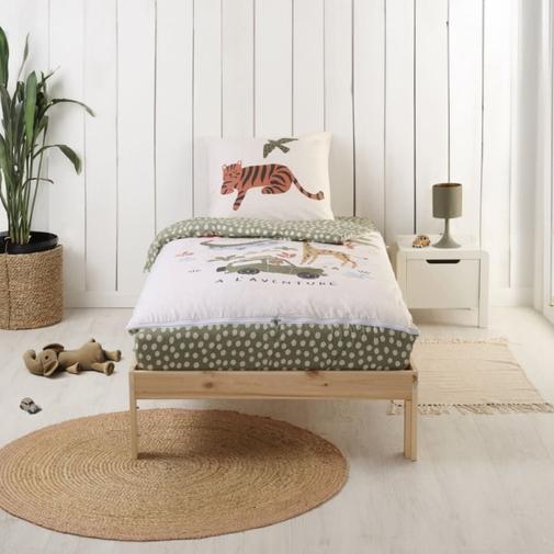 Bleu Câlin - Parure de lit enfant caradou® sans couette motif jungle 90x190cm
