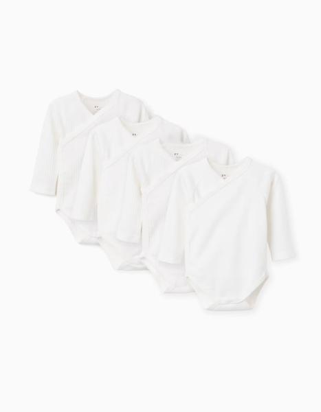 Zippy - Lot De 4 Bodies En Coton Croisés Unis/côtelés Blanc
