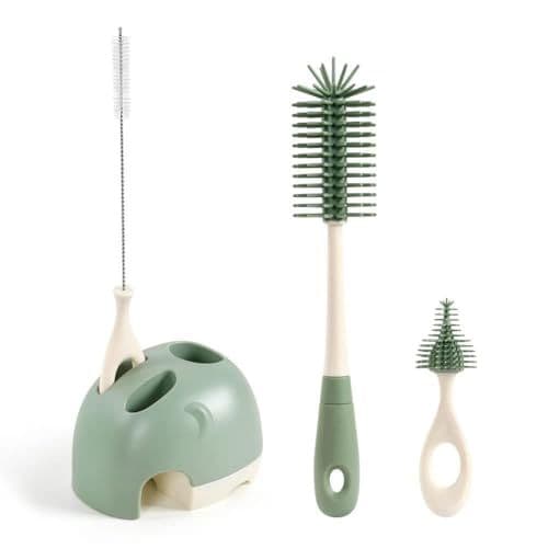 Vicloon - Vicloon Goupillon Biberon Silicone, 4 en 1 Ensemble de Brosse de Nettoyage pour Bébé, Brosse de Nettoyage de Biberon en Silicone avec Support de Rangement, pour Paille Thermos Gobelet (Vert Clair）
