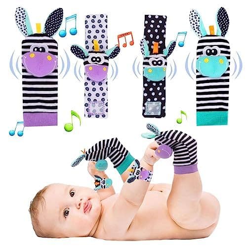 Accevo - Accevo ensemble de 4 pièces chaussettes en rotin pour bébé bracelet en rotin ensemble bébé jouet éducatif pour la petite enfance nouveau - né mignon animal doux et sensuel cadeau naissance 0-36 mois