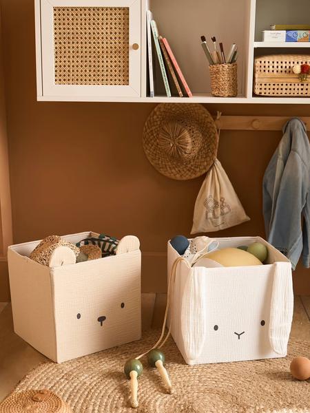 Vertbaudet - Lot de 2 bacs de rangement animaux gaze de coton lot blanc