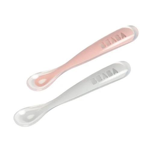 Béaba - Lot de 2 Cuillères 1er âge en silicone + boite de transport