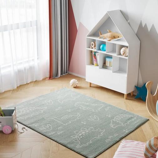 Atticgo - Tapis enfant dinasaures vert, 120x170 cm