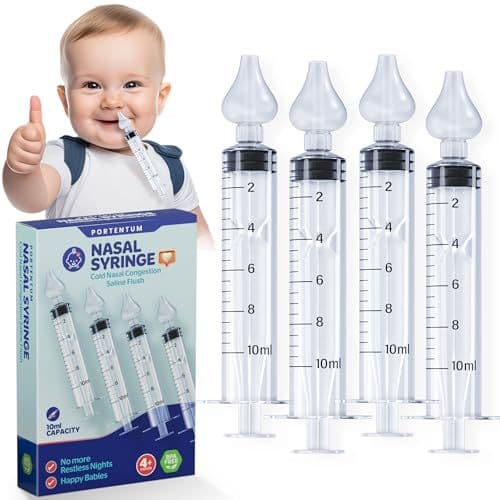 PORTENTUM - PORTENTUM Lot de 4 mouches bébé seringue nasale 10 ml Petipeton-Nettoyeur de nez-De Haute Qualité-Dispositif de rinçage-irrigation nasale - Sans BPA et Sans Phtalate