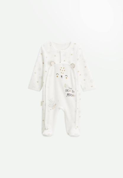 Petit Beguin - Pyjama Bébé En Velours Ouverture Pont Mon Petit Chou Du Pérou Ecru