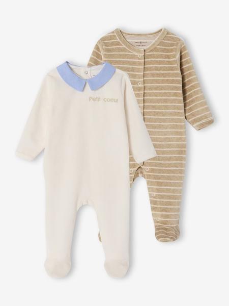 Envie De Fraise - Lot de 2 pyjamas naissance garçon en velours personnalisable écru