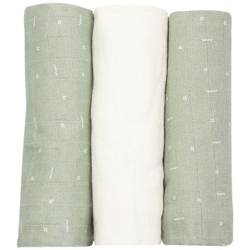 Trois Kilos Sept - Lot de 3 langes en mousseline Grafic Olive (70 x 70 cm)