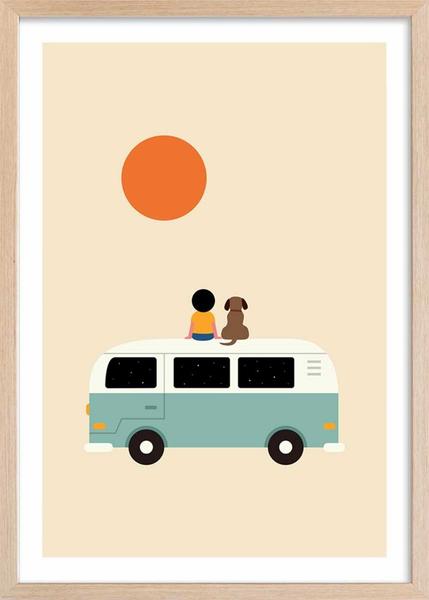Hexoa - Affiche enfant sur le van avec cadre bois 40x60 cm