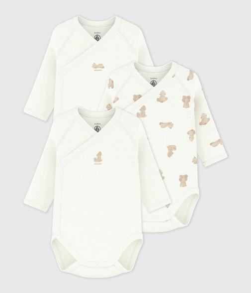 Petit Bateau - Lot de bodies croisés manches longues bébé mixte en coton imprimé oursons