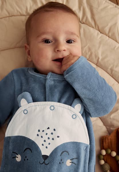 Petit Beguin - Pyjama bébé en velours ouverture pont dune valley bleu - Petit Beguin
