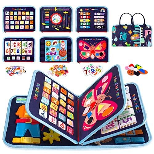 Gvoo - Gvoo Busy Board Montessori (Version Française) - Planche d'Activités Jouet Éducatif Sensoriel Préscolaire pour Le Développement de la Motricité, Cadeau pour Garçons et Filles