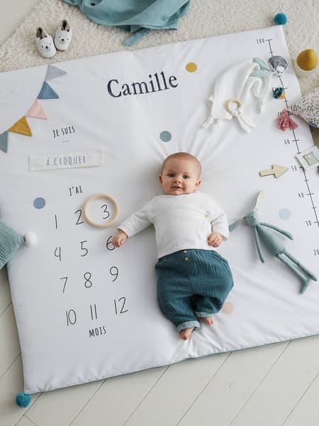 Vertbaudet - Tapis photo bébé personnalisable écru / vert - Vertbaudet