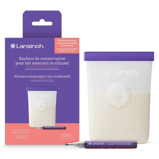 Lansinoh - Lot de 5 sachets de conservation de lait maternel en silicone