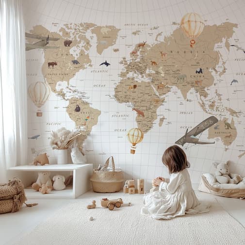 Baby Wall - Papier peint planisphère pour enfant 260cm*310cm