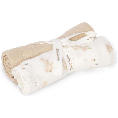 Little Dutch - Set de 2 langes en gaze de coton Baby Bunny (70 x 70 cm)