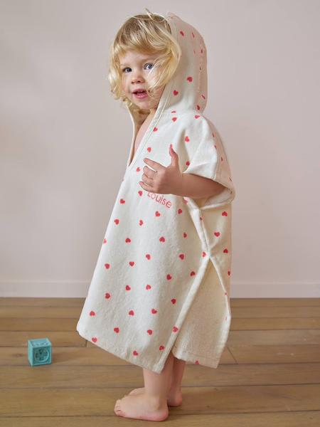 Vertbaudet - Poncho bébé coton recyclé personnalisable MON CŒUR rose imprimé