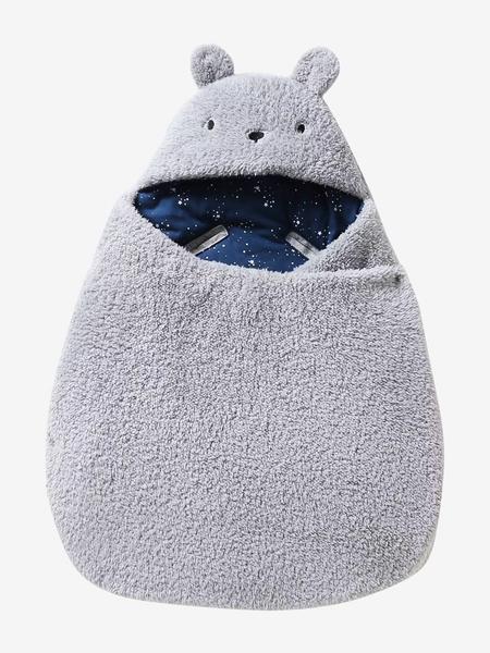 Vertbaudet - Nid d'ange transformable en tapis à langer peluche gris souris
