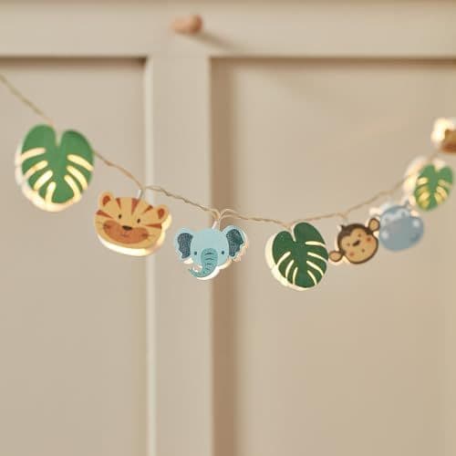 Lights4fun - Lights4fun Guirlande Lumineuse pour Enfant Safari en Bois à 12 LED Blanc Chaud à Piles pour Intérieur