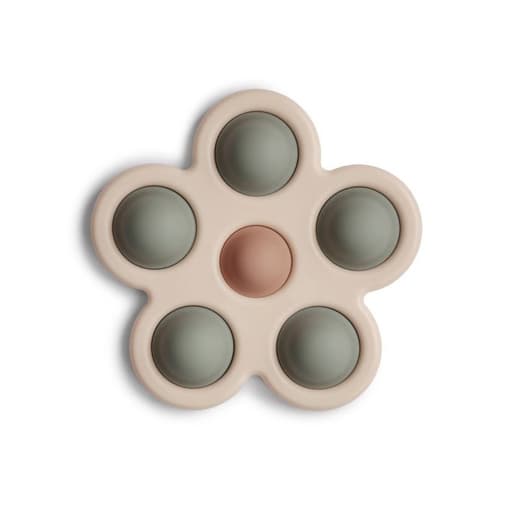 Mushie - Anneau de dentition à pression fleurs en silicone thym séché - Mushie