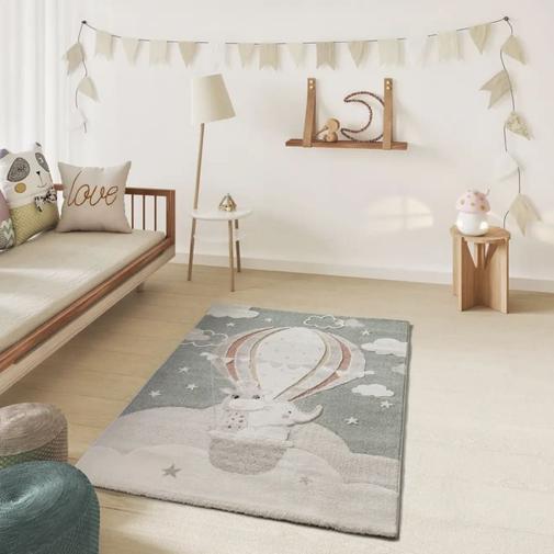 Atticgo - Tapis enfant animaux vert/gris, 120x170 cm