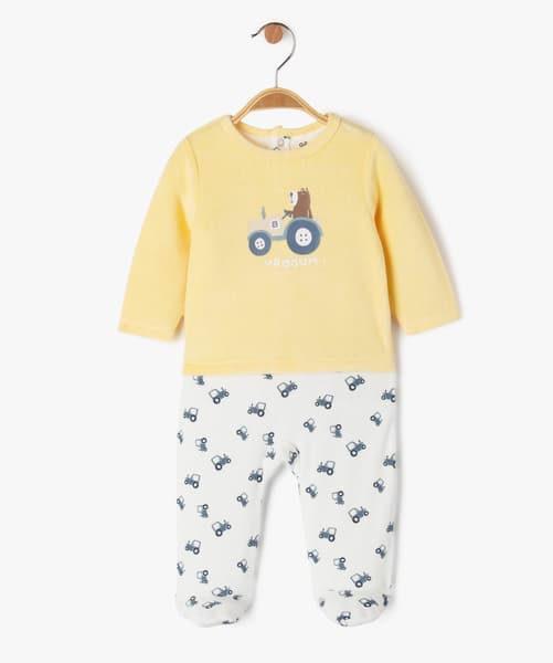 GEMO(BB COUCHE) - Pyjama en velours effet 2 en 1 avec motifs tracteurs bébé garçon