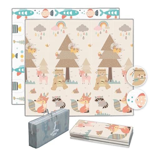 SUPERBE BEBE - Tapis D'éveil Bébé Pliable Epais Réversible 150x180x1cm - Tapis De Jeu Pour Enfant Bebe - Tapis De Sol XXL En Mousse - Tapis De Motricité Favorisant Le Développement Sensoriel - Cadeau Naissance Bébé