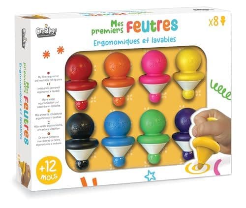 Créa Lign' - Créa Lign | Mes Premiers Feutres x8 - Dès 12 Mois | Feutres Lavables Bébé | Embout Arrondi | Forme Ergonomique | Encre Adaptée aux Jeunes Enfants | Activité Créative