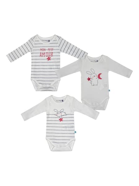 Kiabi - LOT 3 BODIES BEBE FILAIRE COTON BIO