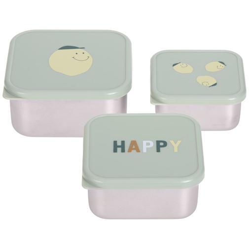 Lassig - Lot de 3 boîtes à goûter inox Happy Fruits Citron (0,5 L)