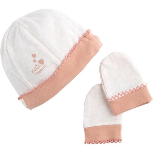 Sauthon - Ensemble bonnet et moufles de naissance Petit Cœur