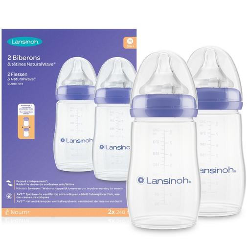 Lansinoh - Lot de 2 biberons et tétines Natural Wave® spécial allaitement (240 ml)