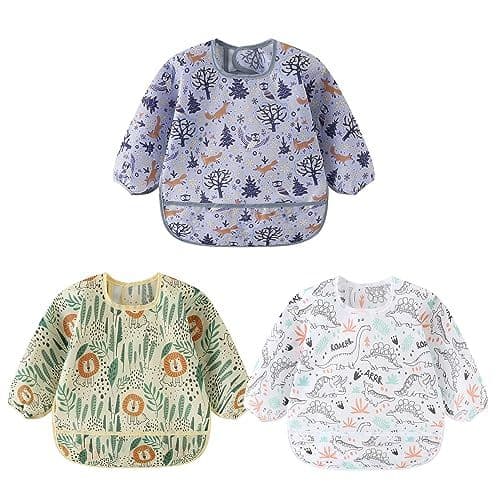 Yealoo - Yealoo 3 Pack Bavoirs Manches Longues Etanche Tablier d'Alimentation Enfant 5-30 Mois