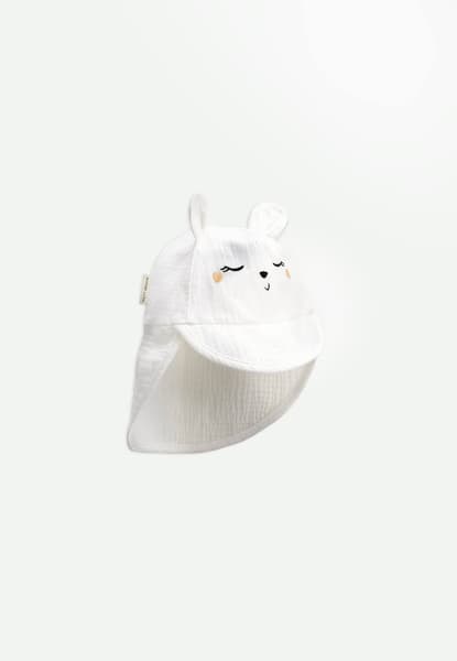 Petit Beguin - Casquette cache-cou bébé en gaze de coton capucine ecru - Petit Beguin