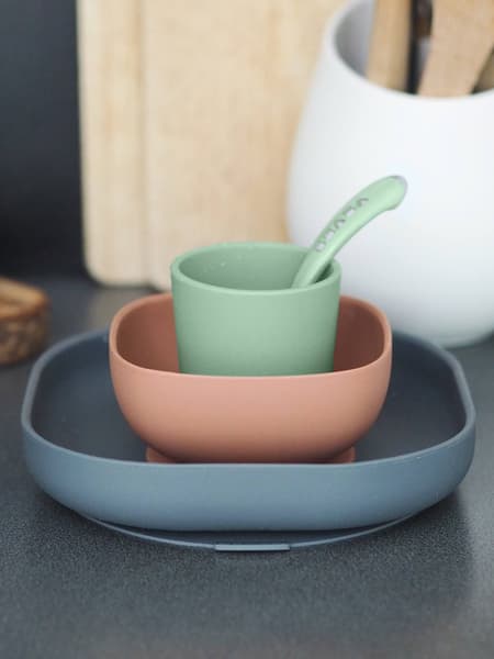 Béaba - Set vaisselle 4 pièces silicone BEABA bleu - Béaba