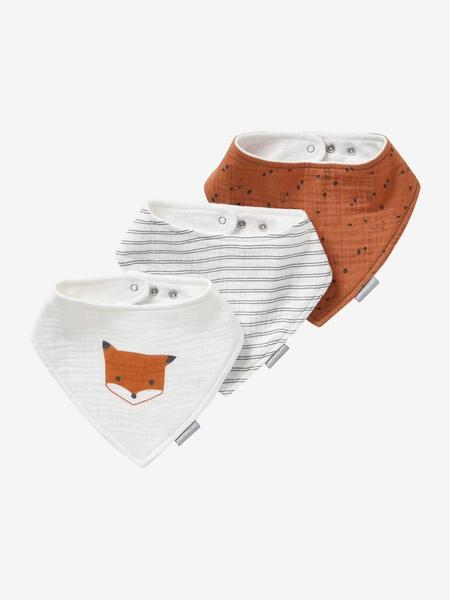 Vertbaudet - Lot 3 bavoirs bandanas en gaze de coton lot renard