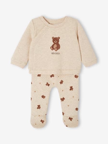 Vertbaudet - Ensemble naissance ours beige chiné - Vertbaudet
