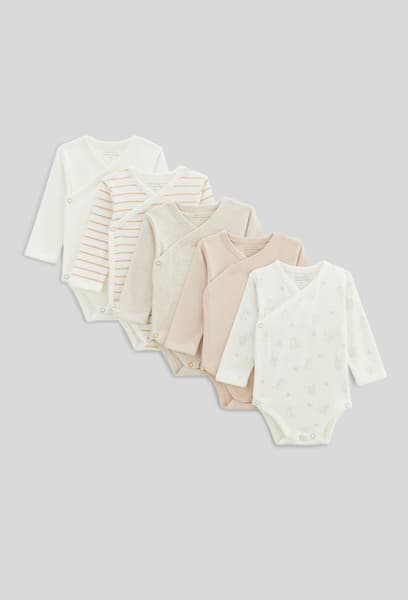monoprix.fr - Lot de 5 bodies croisés manches longues imprimé en coton BIO GOTS ECRU pour bébé BOUT'CHOU