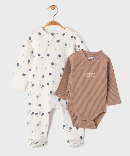 GEMO 4G BEBE - Ensemble 2 pièces bébé body et pyjama avec moufles intégrées