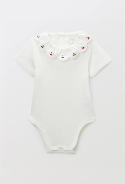 Monoprix - Body pointelle à col brodé en coton BIO GOTS
