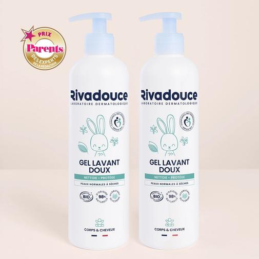 rivadouce - Lot Gel Lavant Doux Bébé 2x500ml - Bain - Peaux sensibles - Certifié bio et 98% d'ingrédients naturels - Rivadouce