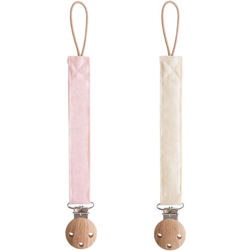 Mushie - Lot de 2 attaches sucettes en lin Blush-Cream