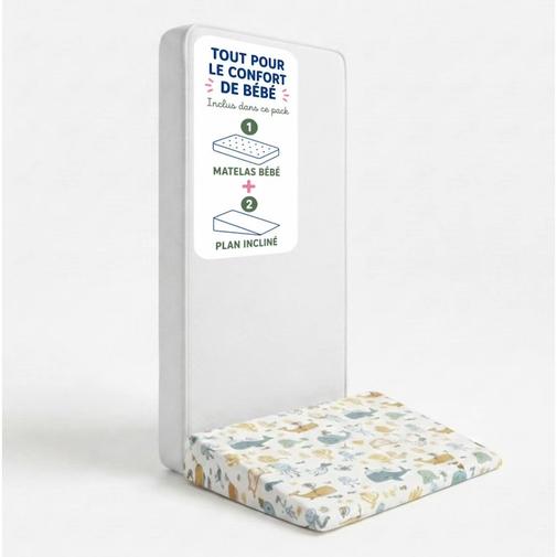 Les Noursons - Pack Matelas Bébé 60x120 Cm + Plan Incliné Coton - Confort Souple Et Position Idéale Bleu