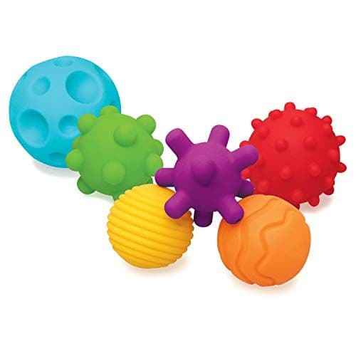 INFANTINO - INFANTINO Balles Souples Sensorielles 6 Balles Souples aux Formes/Tailles Différentes pour Développement Sensoriel pour Enfants à Partir de 6 Mois