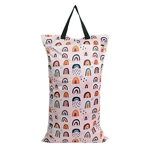 MHwan - MHwan Sac à Couches, Sac a Couches Bebe, Imperméable Double Zip Pocket Hanging Wet Dry Bag, Lavable et Réutilisable, Convient aux Couches Bébé, Fitness, Plage, Piscine (Rose)