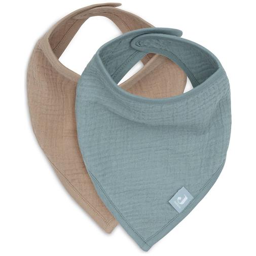 Jollein - Lot de 2 bavoirs bandana gaze de coton Sea Green-Biscuit