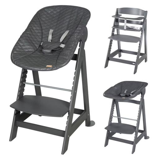 Roba - Chaise Haute Évolutive Et Inclinable Avec Transat Déperlant Born Up Anthracite - Graphite